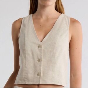 Abound Women XL Linen Blend Sleeveless Vest Top Smocked Waist